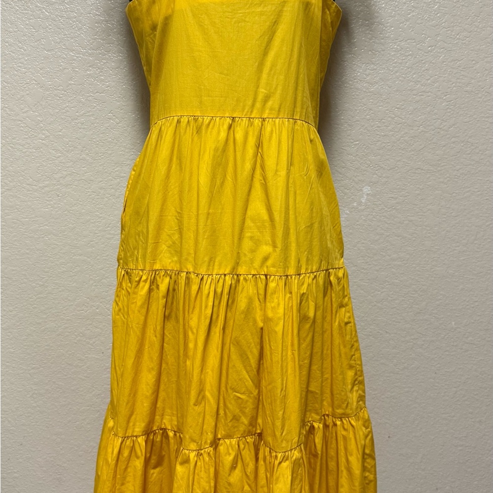 Who What Wear M Yellow Tiered Midi Dress 100% Cotton Square Neck Peasant Prairi - Picture 7 of 7